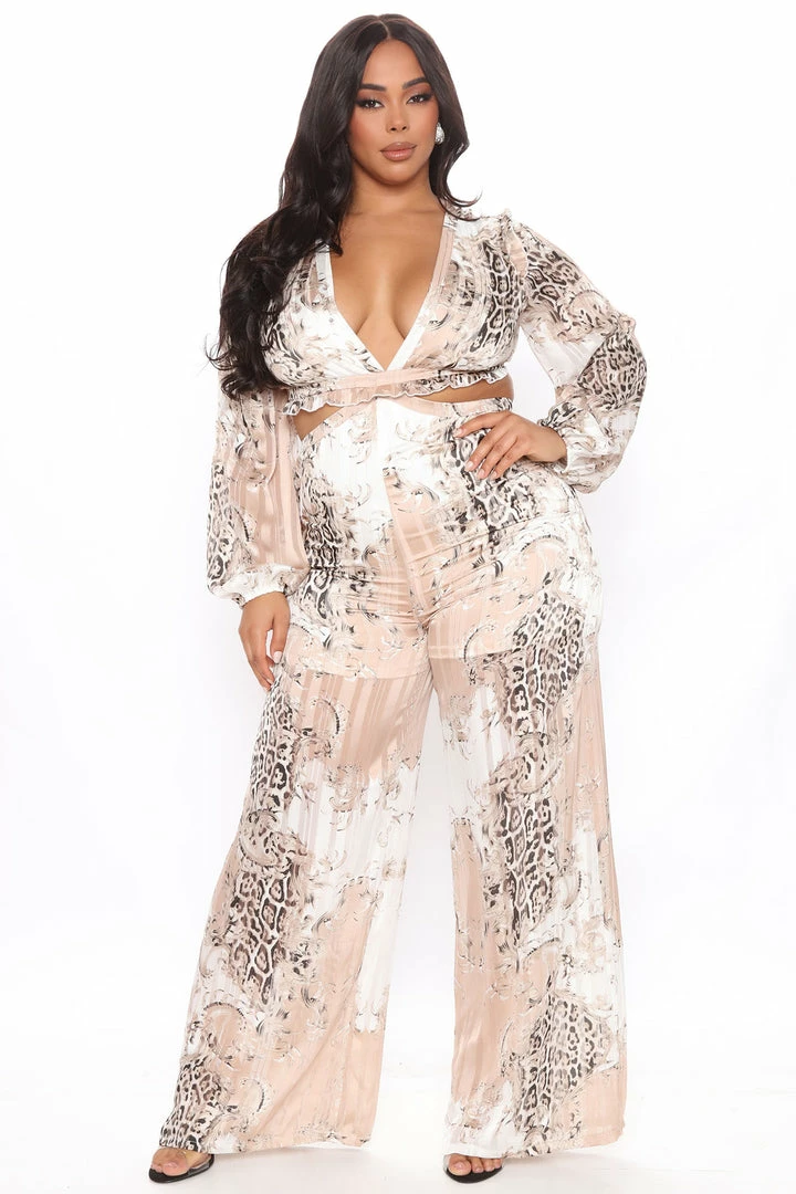 Fashion Nova Change Of Plans Jumpsuit - Taupe/combo