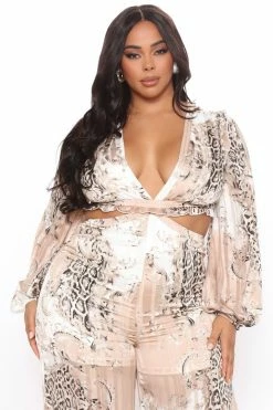 Fashion Nova Change Of Plans Jumpsuit - Taupe/combo