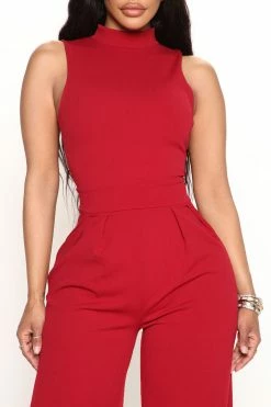 Fashion Nova Workaholic Jumpsuit - Burgundy