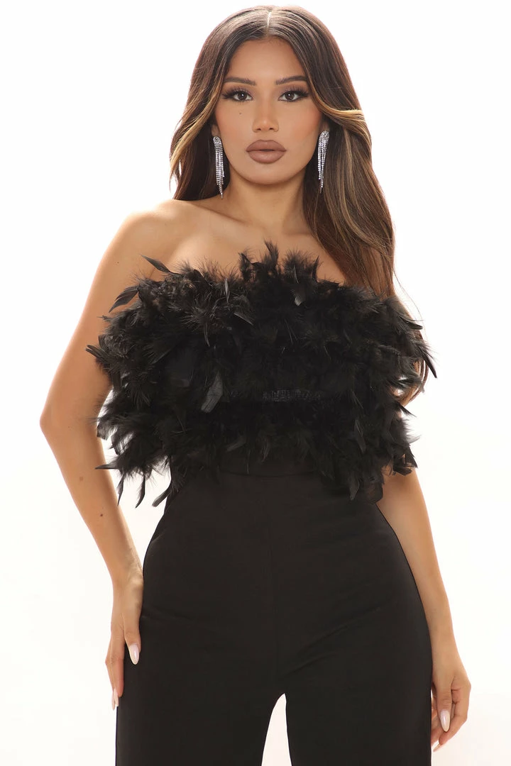 Fashion Nova Feather Away Jumpsuit - Black Jumpsuits