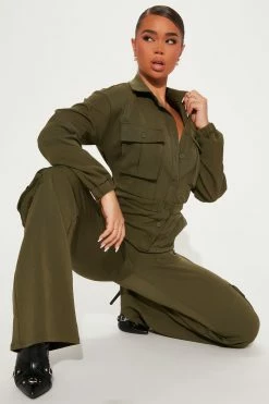 Fashion Nova Here For It Cargo Jumpsuit - Olive Jumpsuits