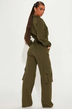 Fashion Nova Here For It Cargo Jumpsuit - Olive Jumpsuits