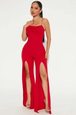 Fashion Nova Date Night Out Jumpsuit - Red