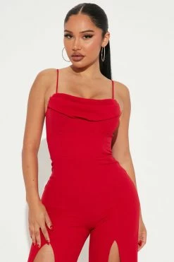Fashion Nova Date Night Out Jumpsuit - Red