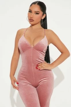Fashion Nova Jumpsuits Shimmer Babe Velvet Jumpsuit - Mauve