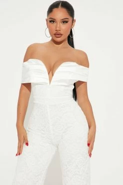 Fashion Nova Jumpsuits Lily Lace Jumpsuit - White