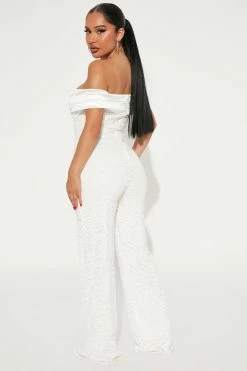 Fashion Nova Jumpsuits Lily Lace Jumpsuit - White