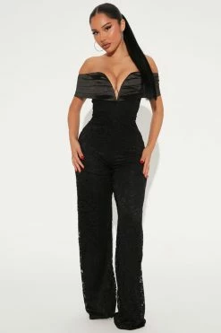Fashion Nova Lily Lace Jumpsuit - Black