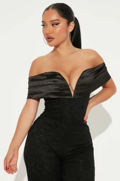 Fashion Nova Lily Lace Jumpsuit - Black