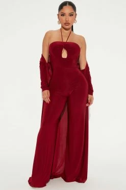 Fashion Nova Demi Jumpsuit Set - Burgundy Jumpsuits