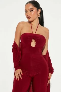 Fashion Nova Demi Jumpsuit Set - Burgundy Jumpsuits