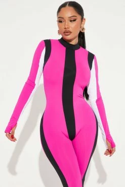 Fashion Nova To The Finish Line Jumpsuit - Fuchsia