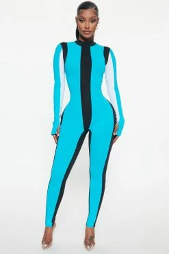 Fashion Nova Jumpsuits To The Finish Line Jumpsuit - Turquoise