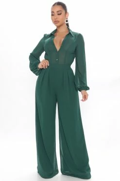 Fashion Nova Like Me Better Jumpsuit - Hunter Wide Leg Jumpsuits