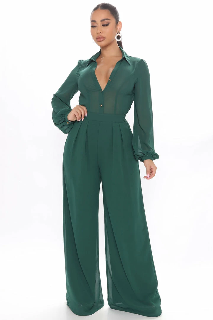 Fashion Nova Like Me Better Jumpsuit - Hunter Wide Leg Jumpsuits
