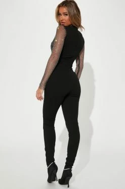 Fashion Nova Jumpsuits Rhinestone Rebel Jumpsuit - Black