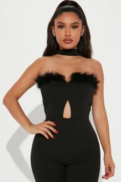 Fashion Nova Clarissa Feather Jumpsuit - Black Jumpsuits