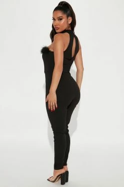 Fashion Nova Clarissa Feather Jumpsuit - Black Jumpsuits