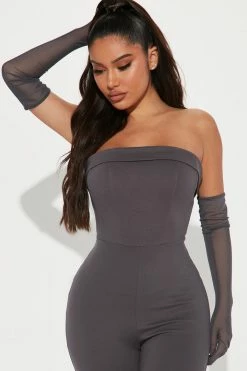Fashion Nova Bella Corset Jumpsuit Set - Charcoal Jumpsuits