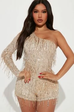 Fashion Nova Rompers Famous Fringe Romper - Gold