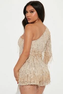 Fashion Nova Rompers Famous Fringe Romper - Gold