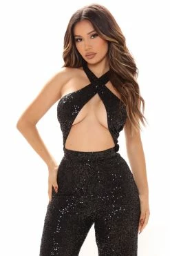 Fashion Nova Shine On Sequin Jumpsuit - Black