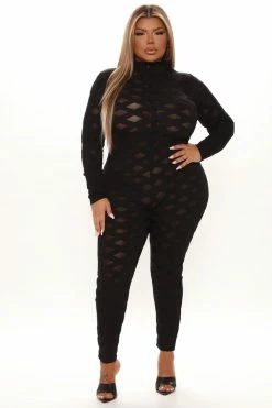 Fashion Nova Jumpsuits See Right Through Mesh Jumpsuit - Black