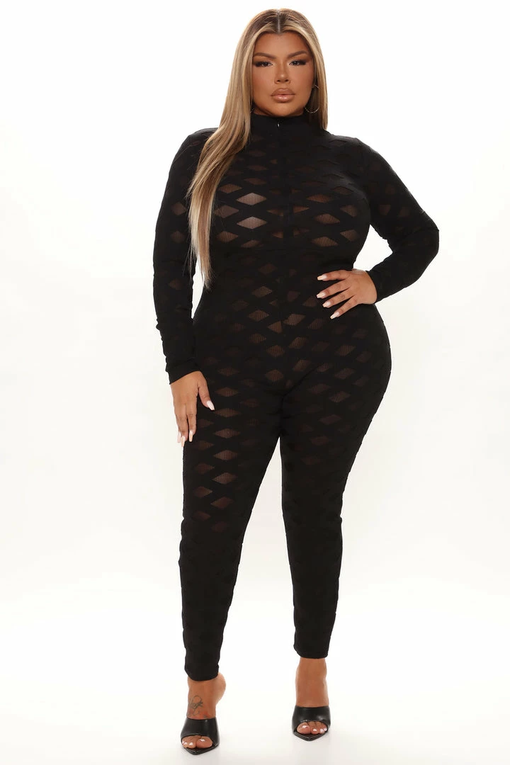 Fashion Nova Jumpsuits See Right Through Mesh Jumpsuit - Black