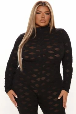 Fashion Nova Jumpsuits See Right Through Mesh Jumpsuit - Black