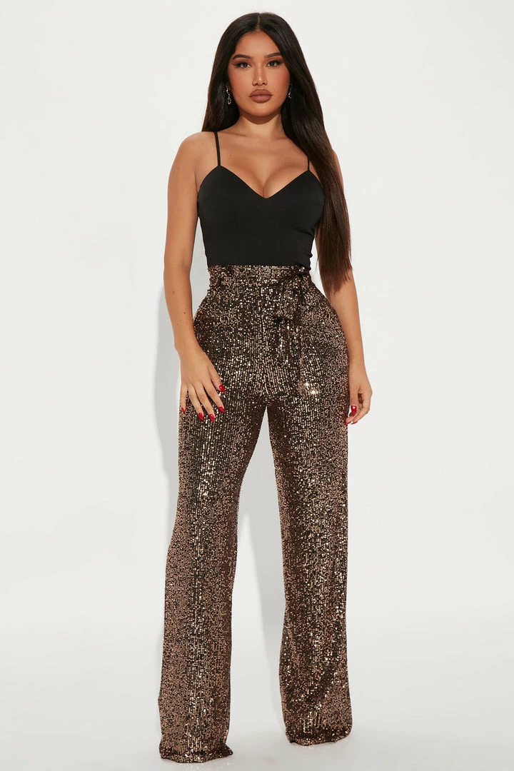 Fashion Nova Dressed To Impress Sequin Jumpsuit - Gold Jumpsuits