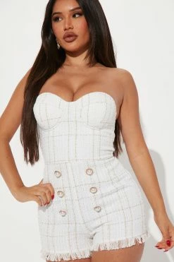 Fashion Nova More Gossip Tweed Romper Set - White/combo Rompers