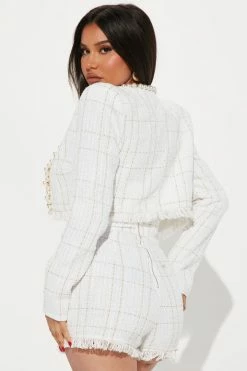 Fashion Nova More Gossip Tweed Romper Set - White/combo Rompers