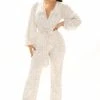 Fashion Nova Step My Way Sequin Jumpsuit - Silver