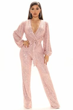Fashion Nova Jumpsuits Step My Way Sequin Jumpsuit - Pink