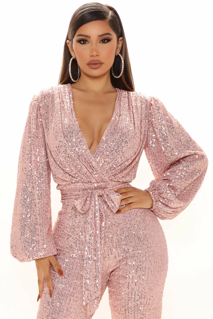 Fashion Nova Jumpsuits Step My Way Sequin Jumpsuit - Pink