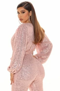 Fashion Nova Jumpsuits Step My Way Sequin Jumpsuit - Pink