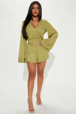 Fashion Nova Vacay Days Romper - Chartreuse Rompers
