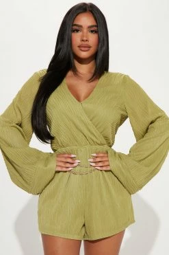 Fashion Nova Vacay Days Romper - Chartreuse Rompers