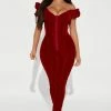Fashion Nova Vivian Velvet Jumpsuit - Red Jumpsuits