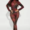 Fashion Nova Jumpsuits Time To Slay Mesh Jumpsuit - Red/combo
