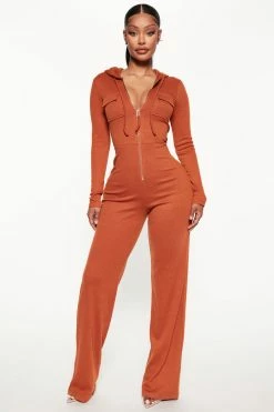 Fashion Nova Ready For The Weekend Ribbed Jumpsuit - Camel
