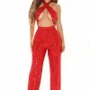 Fashion Nova Wide Leg Jumpsuits Shine On Sequin Jumpsuit - Red