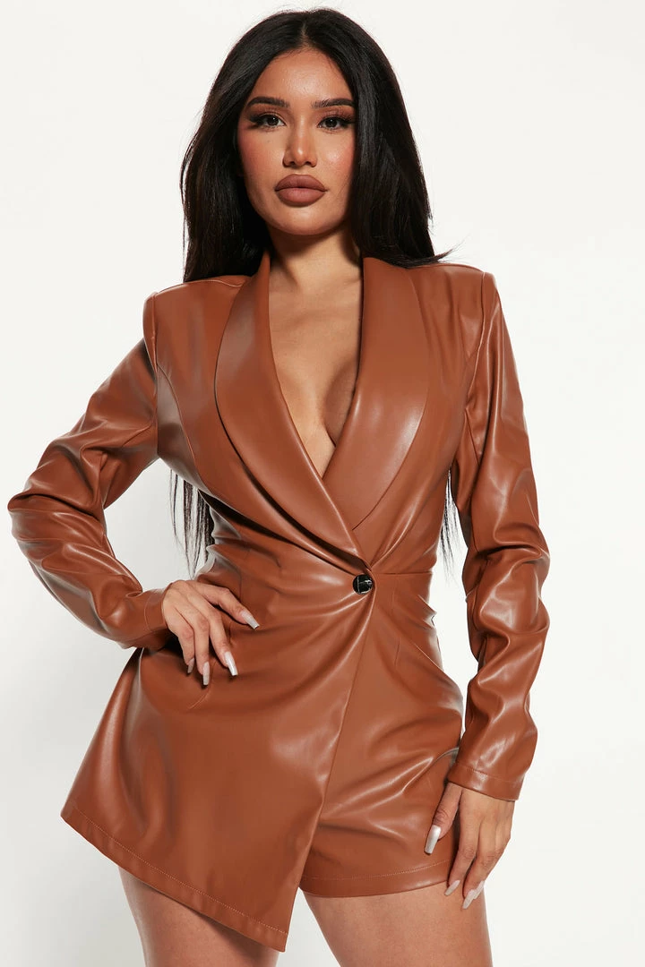 Fashion Nova Rompers Anabella Faux Leather Romper - Brown