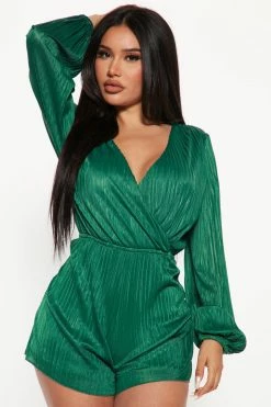 Fashion Nova Stay Sweet Satin Romper - Hunter Rompers