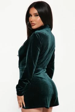 Fashion Nova Maryann Velvet Romper - Hunter
