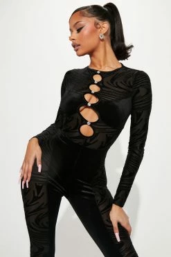 Fashion Nova Video Vixen Velvet Jumpsuit - Black Jumpsuits