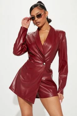 Fashion Nova Rompers Anabella Faux Leather Romper - Wine