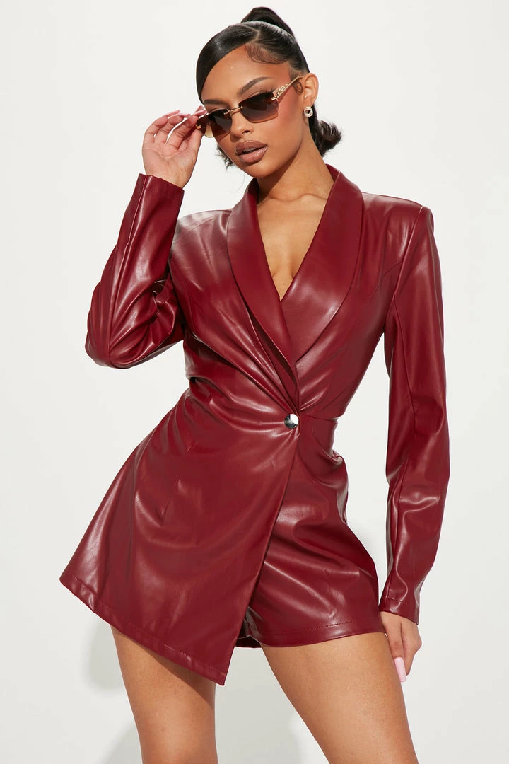 Fashion Nova Rompers Anabella Faux Leather Romper - Wine