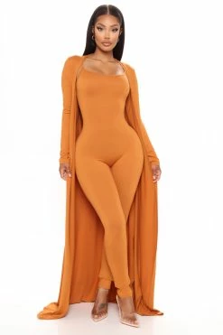 Fashion Nova Nova Charmer Jumpsuit Set - Camel