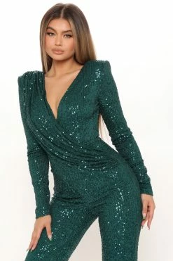 Fashion Nova Samantha Sequin Jumpsuit - Hunter